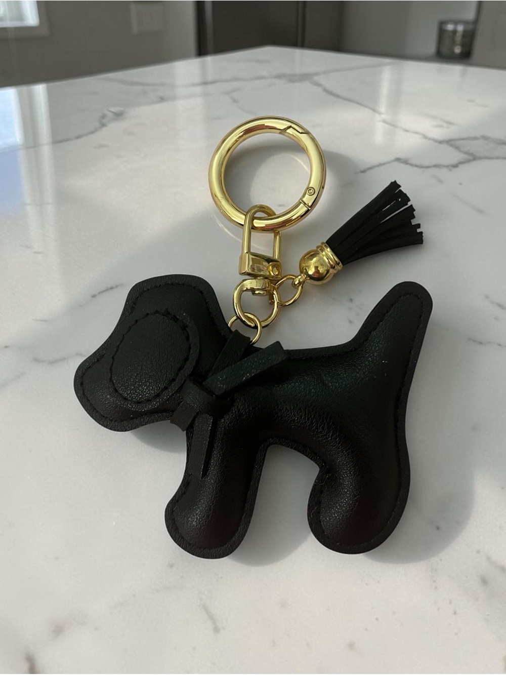 Black Dog Leather Keychain Charm with Gold Hardware